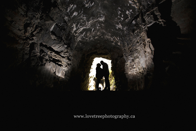 Othello Tunnels engagement session in a cave by award winning wedding photographers www.lovetreephotography.ca